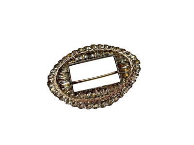 Lot 158 - Georgian paste set buckle in yellow and white metal setting, converted to a brooch, in antique Parkes box