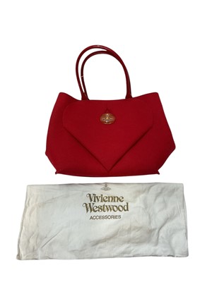 Lot 2097 - Vivienne Westwood large red felt tote bag with soft dust bag