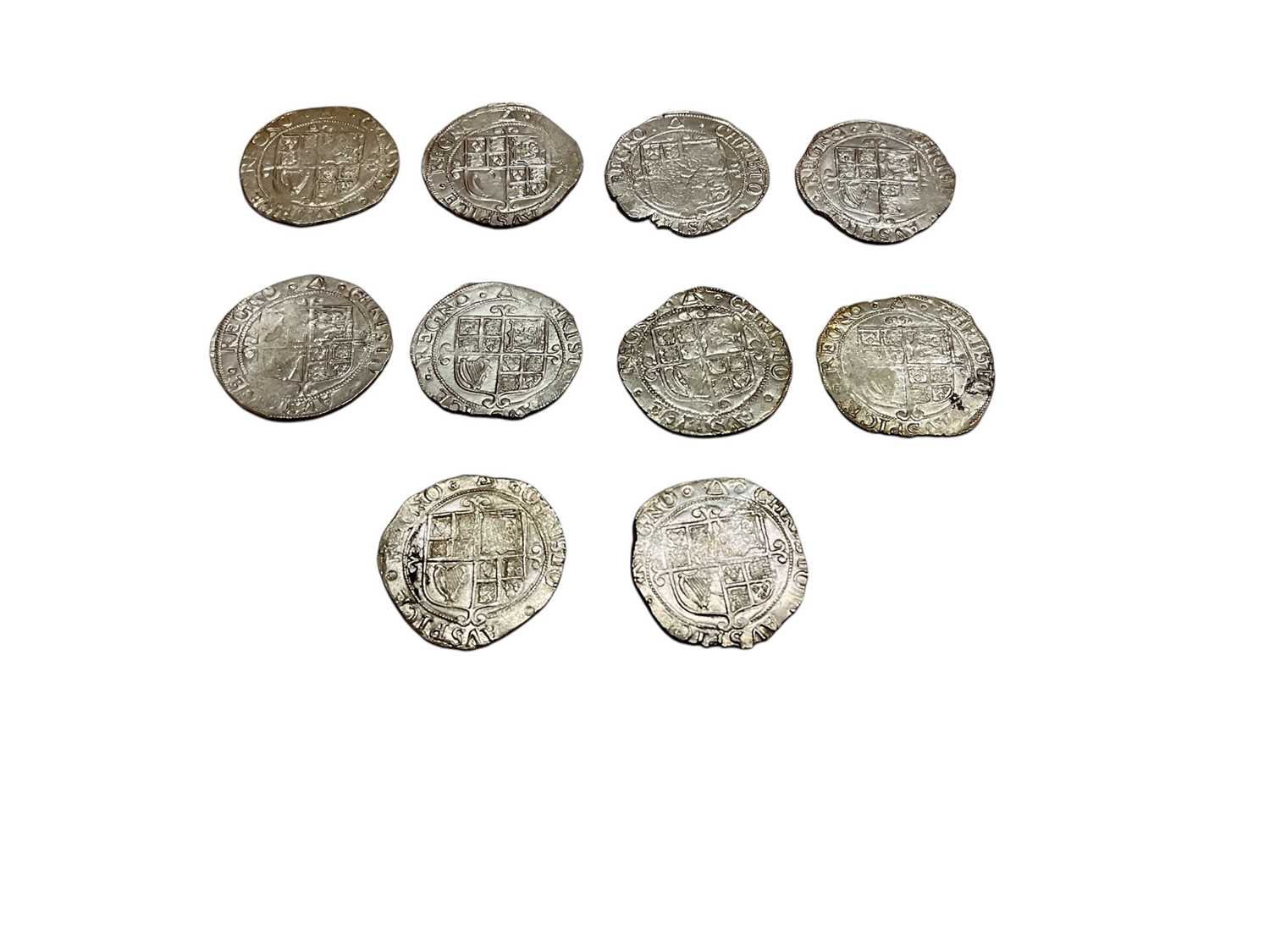 Lot 441 - G.B. - Charles I silver hammered Shillings bust 6 m/m triangle type S.4.4, 1639-40 (N.B. Mixed grades generally F-GVF) (10 coins)