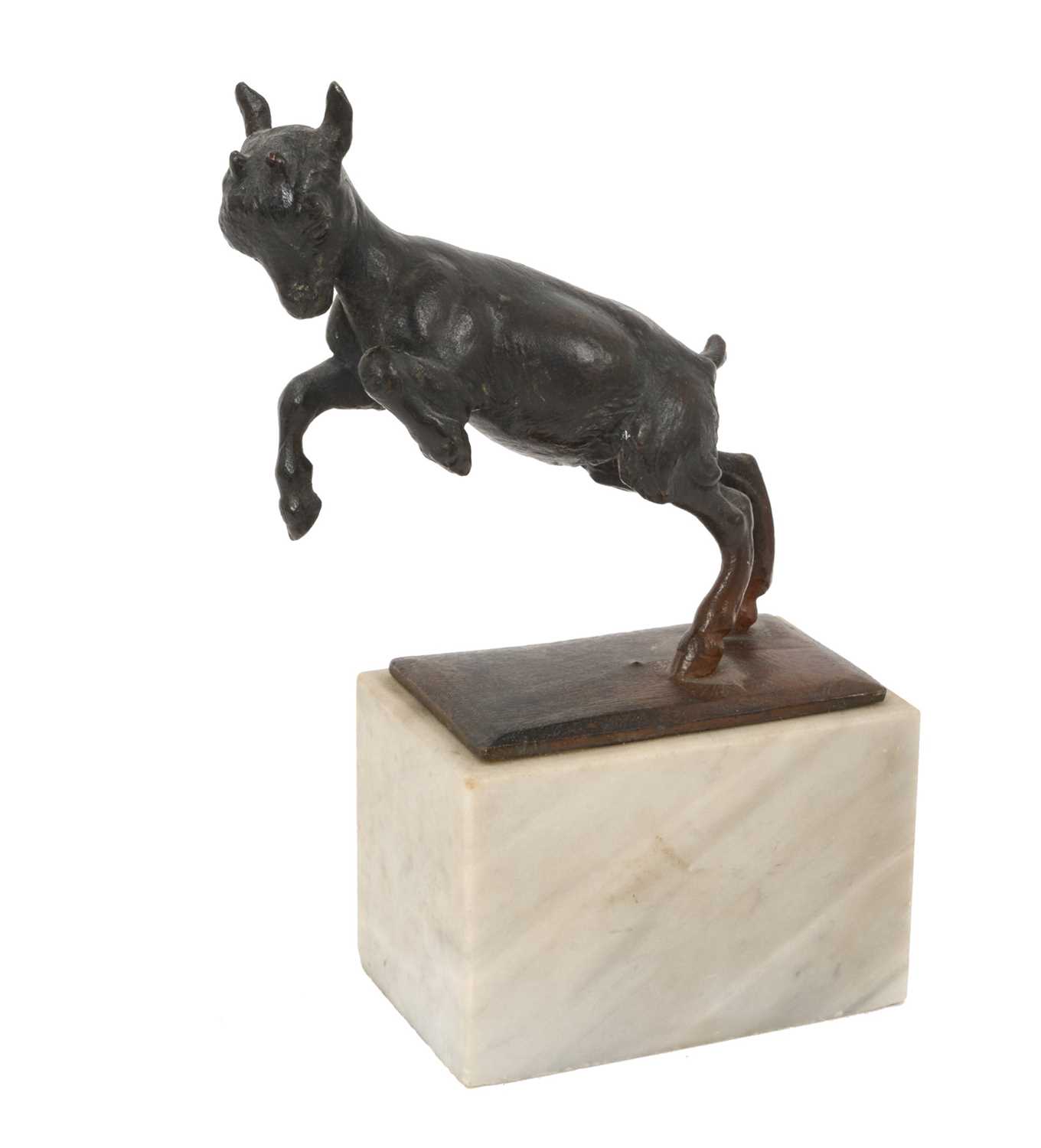 Lot 797 - Karl Heynen-Dumont (German 1883-1955), bronze of a leaping goat kid on marble plinth base