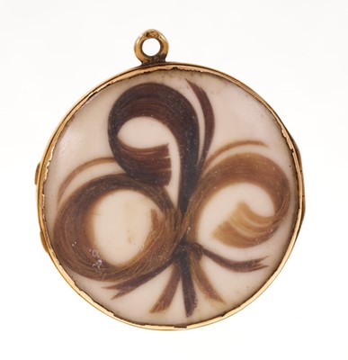 Lot 631 - 18th century portrait miniature of a child with memorial lock of hair set within a gold mount. The glazed pendent mount with hinged openings back and front, loop marled