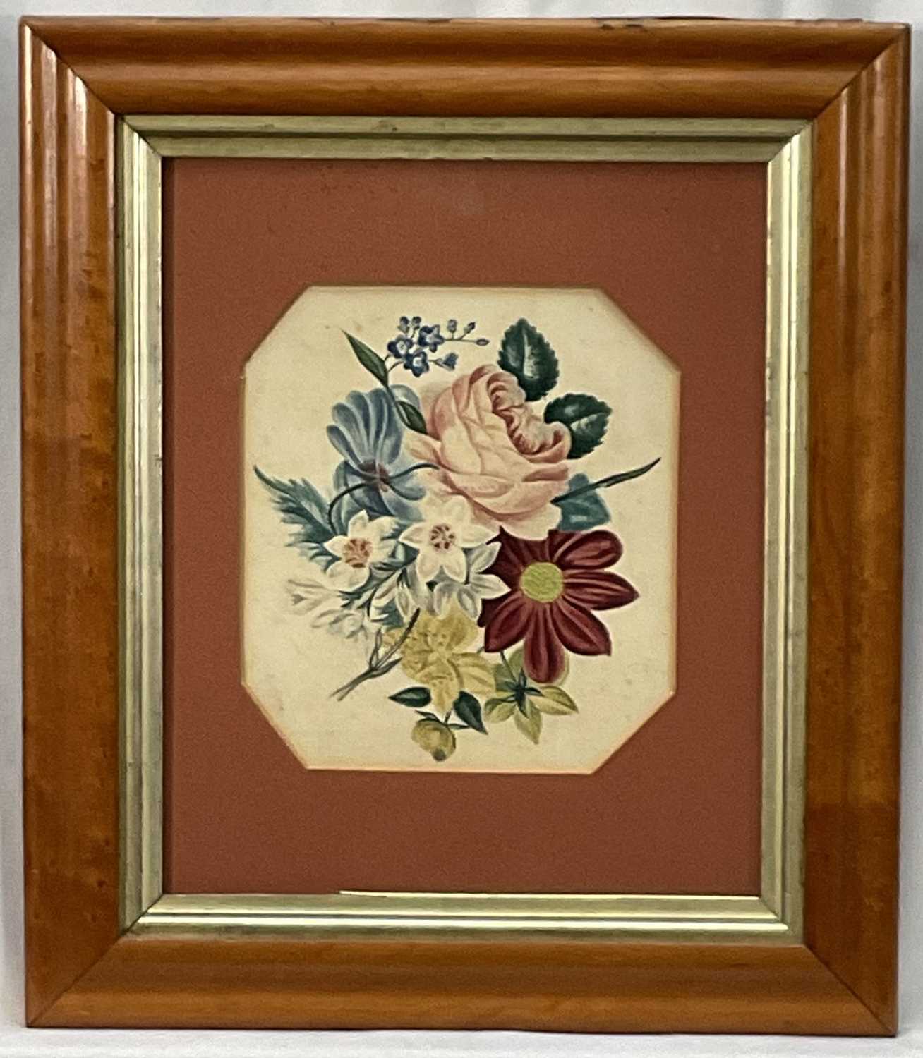 Lot 148 - Victorian watercolour on paper, flowers, in maple frame. 17 x 15cm excluding frame