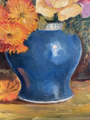 Lot 27 - Decorative oil on board still life study, flowers in a vase. Early - mid 20th century. Signed F. Lepaffe. 44.5 x 37cm. Framed