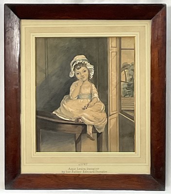 Lot 149 - George III period watercolour of Anne Louisa Dampier, painted by her father Edward Dampier c.1795. Inscribed verso. In rosewood frame. 22 x 19cm excluding frame