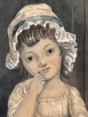 Lot 149 - George III period watercolour of Anne Louisa Dampier, painted by her father Edward Dampier c.1795. Inscribed verso. In rosewood frame. 22 x 19cm excluding frame