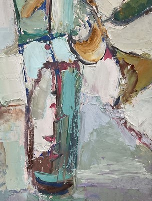 Lot 24 - Lucette de la Fougere RBA, ROI, 1921-2010. Impasto oil on board study, c.1970. Still life of a vase of flowers, signed lower left. Mounted and framed. 43.5 x 24.5cm excluding frame
