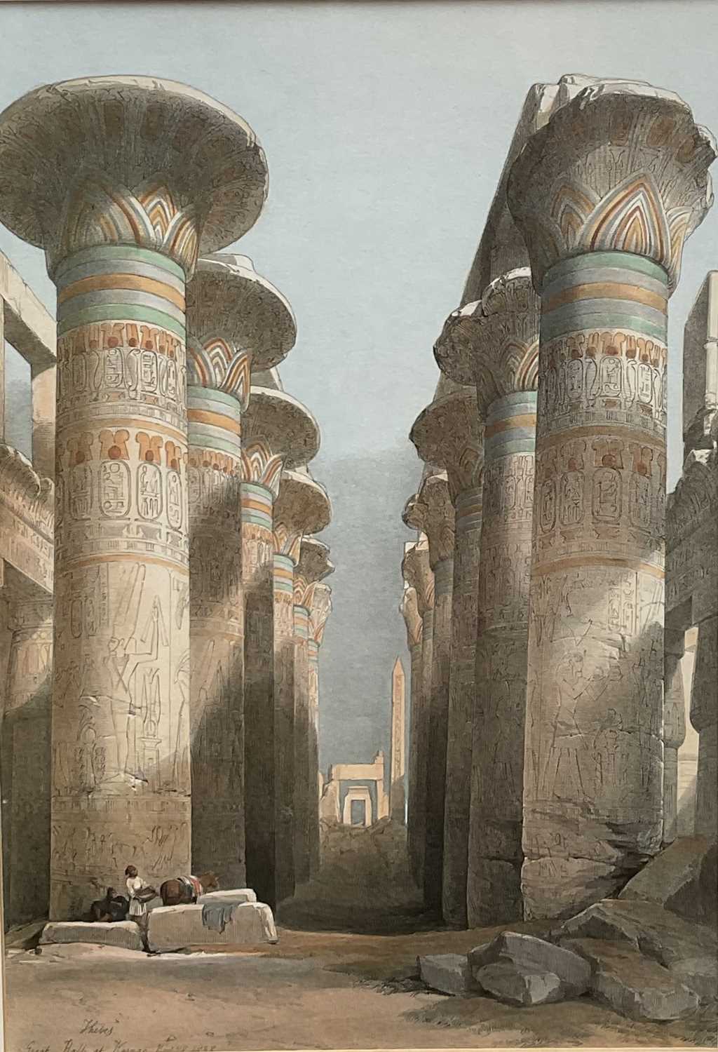 Lot 25 - After David Roberts, decorated pillars of the Temple at Karnak Thebes, Ancient Epypt. Coloured lithograph. 48.5 x 33cm excluding frame