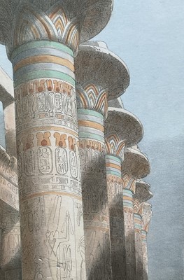 Lot 25 - After David Roberts, decorated pillars of the Temple at Karnak Thebes, Ancient Epypt. Coloured lithograph. 48.5 x 33cm excluding frame