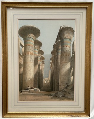 Lot 25 - After David Roberts, decorated pillars of the Temple at Karnak Thebes, Ancient Epypt. Coloured lithograph. 48.5 x 33cm excluding frame