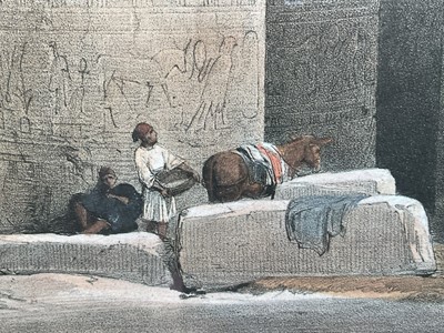 Lot 25 - After David Roberts, decorated pillars of the Temple at Karnak Thebes, Ancient Epypt. Coloured lithograph. 48.5 x 33cm excluding frame