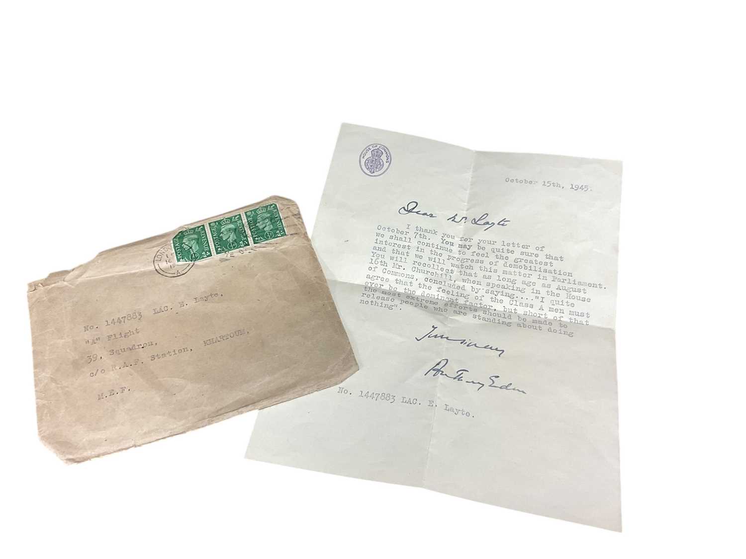 Lot 813 - The Right Hon. Sir Anthony Eden (later Lord Avon) signed typed letter dated 1945