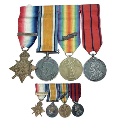 Lot First World War 1914 'Mons Star' medal group comprising 1914 Star with 5th Aug. - 22nd Nov. 1914 clasp, named to 2180 L. CPL. G. Bishop 2/DNS., War and Victory medal