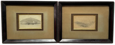 Lot 1352 - English School, 19th century, pair of exceptional quality miniature ink and monochrome watercolours