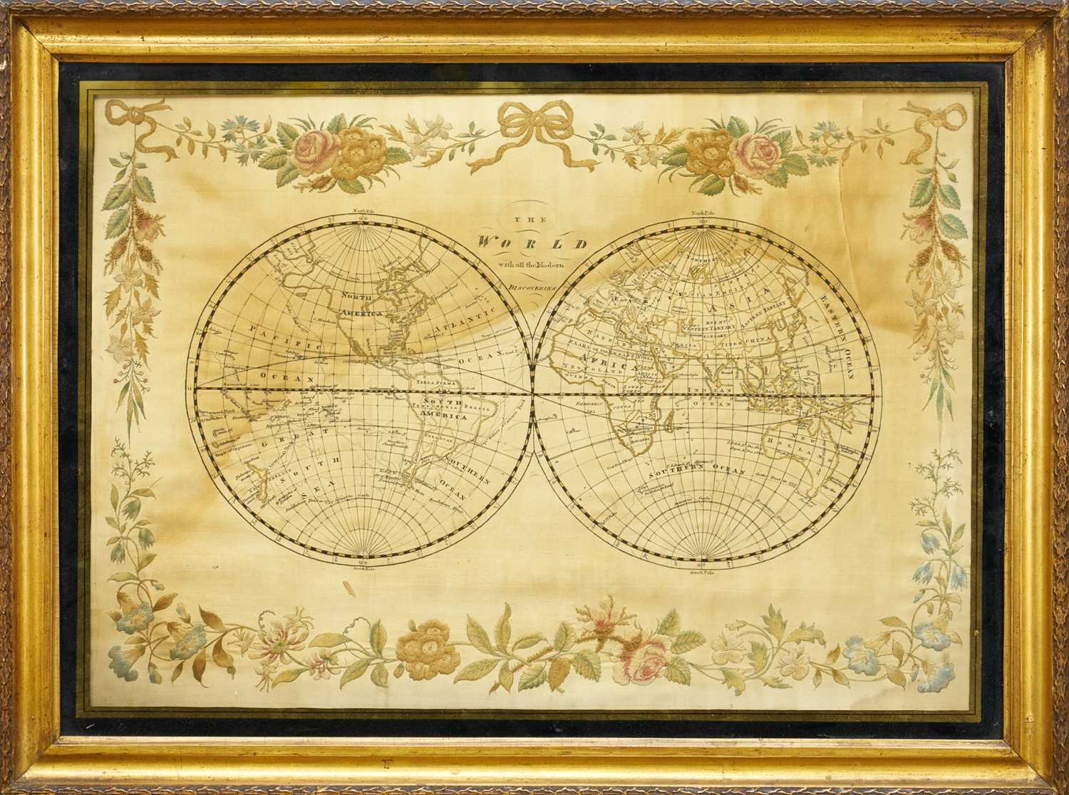 Lot 867 - Late 18th century silk work world map
