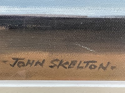 Lot 15 - John Skelton (1925-2009) oil on canvas - 'Arran Fishermen', signed, 29cm x 40cm, behind glass, framed