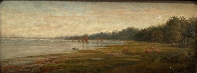 Lot 1346 - Hester Elizabeth Ward (1852-1931) oil on canvas - On the Banks of The Orwell, signed, 20cm x 51cm, in gilt frame