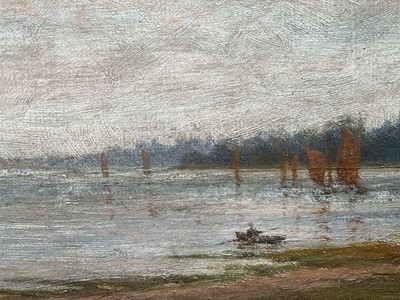 Lot 1346 - Hester Elizabeth Ward (1852-1931) oil on canvas - On the Banks of The Orwell, signed, 20cm x 51cm, in gilt frame