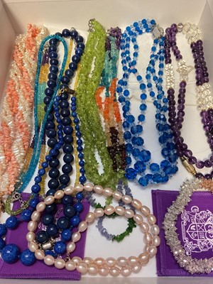 Lot 78 - Group of Gemporia silver multi-gem set pendants on chains in a fitted jewellery tray, together with various other bead necklaces