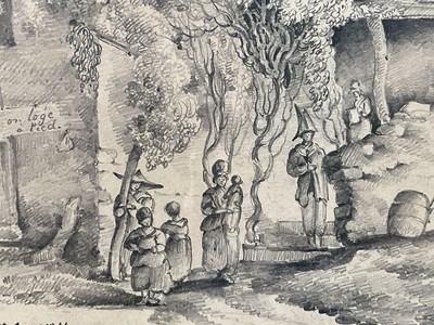 Lot 1318 - Richenda Cunningham, née Gurney (1782-1855) pencil drawing on stamped Bristol (Thomas) Creswick paper, ‘A Picardy Market’