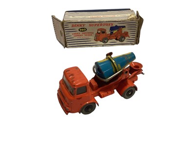Lot 1876 - Dinky Supertoys diecast Mighty Antar Low Loader with propeller, No.986, Tractor-Trailer "McCleans", No.948 & Lorry Mounted Cement Mixer, No.960, all boxed (poor) (3)