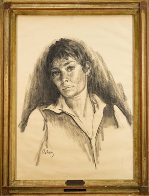 Lot 1261 - *Zsuzsi Roboz (Hungarian-British, 1939-2012) charcoal on Paper, ‘Portrait of Dame Judi Dench’ (1970) signed, 75cm x 54cm, in glazed frame