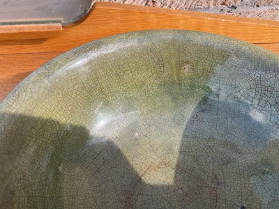 Lot 43 - Early Chinese celadon glazed bowl, with hardwood stand