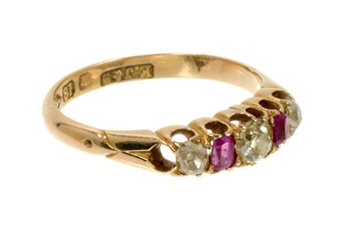 Lot 489 - Victorian ruby and diamond five stone ring in 18ct gold setting