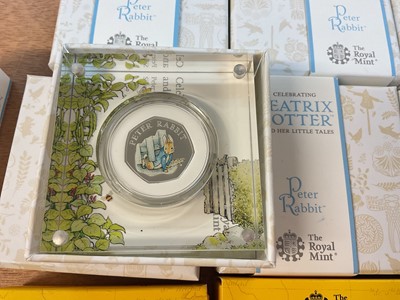 Lot 494 - G.B. - Royal Mint mixed silver proof Beatrix Potter Fifty Pence coins with coloured enamel to include 'Benjamin Bunny' 2017, 'Mr Jeremy Fisher' 2017, 'Tom Kitten' 2017, 'The Tale of Peter Rabbit...