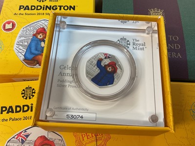 Lot 494 - G.B. - Royal Mint mixed silver proof Beatrix Potter Fifty Pence coins with coloured enamel to include 'Benjamin Bunny' 2017, 'Mr Jeremy Fisher' 2017, 'Tom Kitten' 2017, 'The Tale of Peter Rabbit...