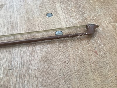 Lot 2209 - Antique violin in case, two-piece back measuring 35.75cm, with two bows, one marked Tourte(?)