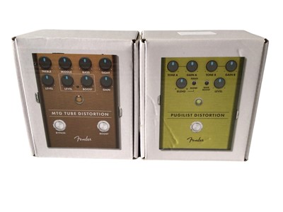 Lot 2298 - Fender Foot Pedals Reflecting Pool, MTG Tube Distortion & Pugilist Distortion, all boxed (3)