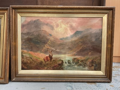 Lot 950 - Pair of antique paintings of stags