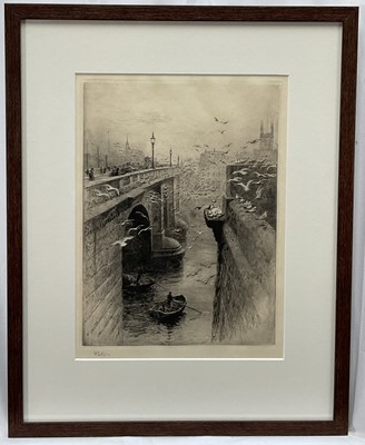 Lot 1225 - William Lionel Wyllie (1851-1931) etching - London Bridge and Southwark Cathedral