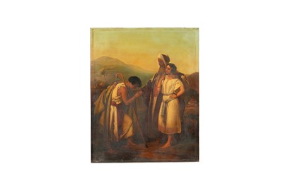 Lot 1288 - Manner of Frederic-Henri Schopin (French, 1804-1880), oil on tin panel - Laban receiving Jacob into the Family