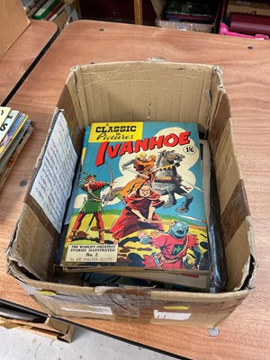 Lot 1636 - Box of Classics Illustrated comics together with a classic in pictures, ABC film review and others