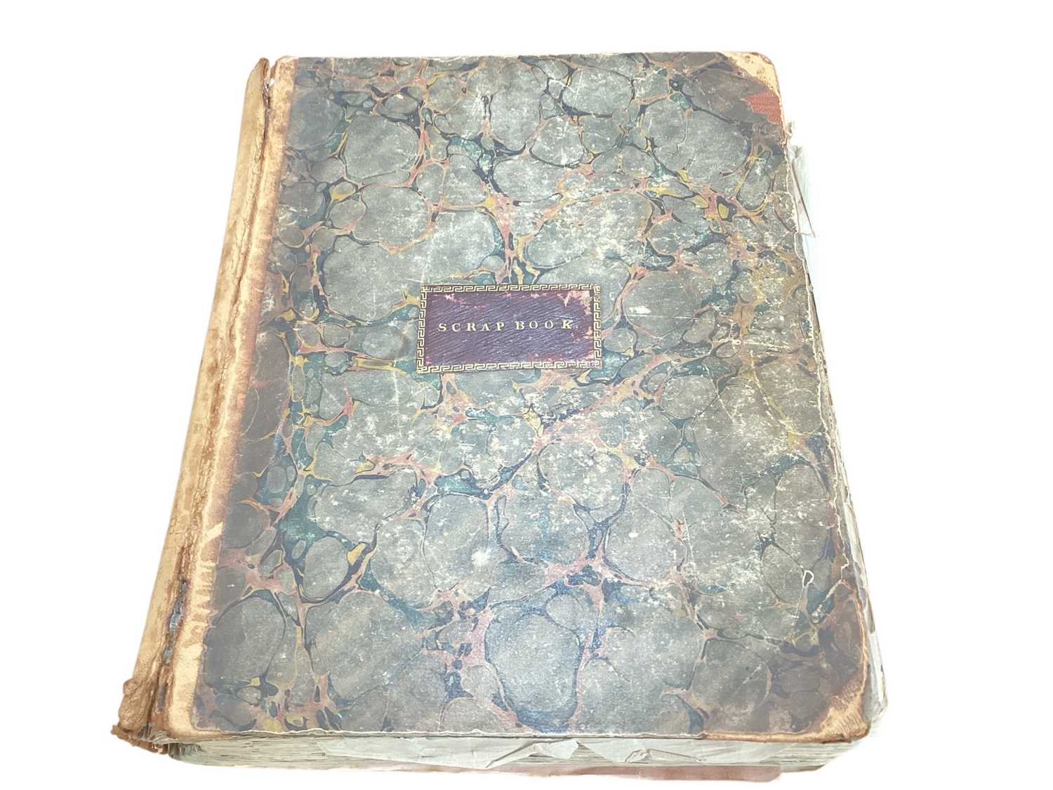 Lot 1485 - Victorian scrapbook including black and white and coloured engravings, political, cartoons, cuttings, verses, handwritten poems and verses, letters etc.