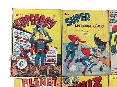 Lot 1631 - Group of Australia repaint comics to include Batman #26, Captain Marvel adventures #71, Super Adventure comic #5, Superboy #42, Whiz Comics #72, Planet Comics and Dick Tracy #3-4