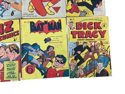 Lot 1631 - Group of Australia repaint comics to include Batman #26, Captain Marvel adventures #71, Super Adventure comic #5, Superboy #42, Whiz Comics #72, Planet Comics and Dick Tracy #3-4