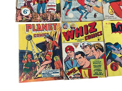 Lot 1631 - Group of Australia repaint comics to include Batman #26, Captain Marvel adventures #71, Super Adventure comic #5, Superboy #42, Whiz Comics #72, Planet Comics and Dick Tracy #3-4