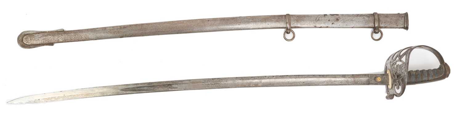 Lot 143 - Victorian 1854 Pattern Rifle Officer's sword with regulation steel Gothic hilt with crowned bugle badge, etched fullered blade with crowned VR cypher and 'Royal Rifles'