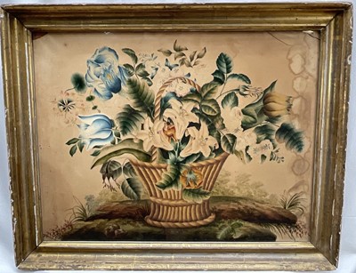 Lot 1286 - Regency English School watercolour - A Basket of Flowers, 45cm x 58cm, in glazed frame