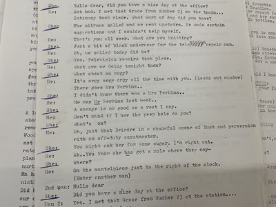 Lot Collection of fourteen comedy sketches written by the team of David McKellar, David Nobbs and Peter Vincent, variously annotated. Provenance: Josephine Tewson Collection.