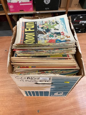 Lot 1629 - Box of Comics to include collection Tiger and Scorcher (1979), School Fun #1-33 (1980s), The Dandy (mostly 70s/80s), The Beano (mostly 70s/80s), Buster comic (1980s) and others