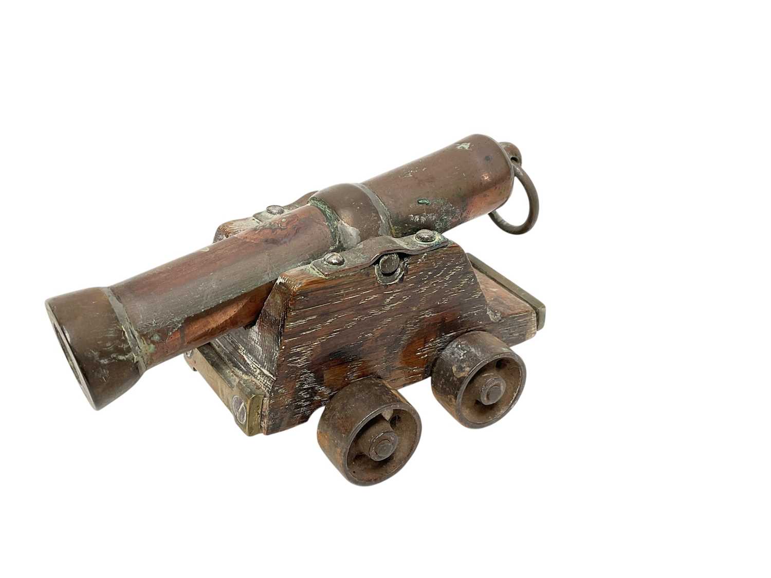Lot 764 - Small bronze miniature model signalling cannon, barrel 13.4cm overall