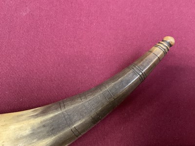 Lot 787 - Pair of 19th century scrimshaw cow horns with finely engraved decoration