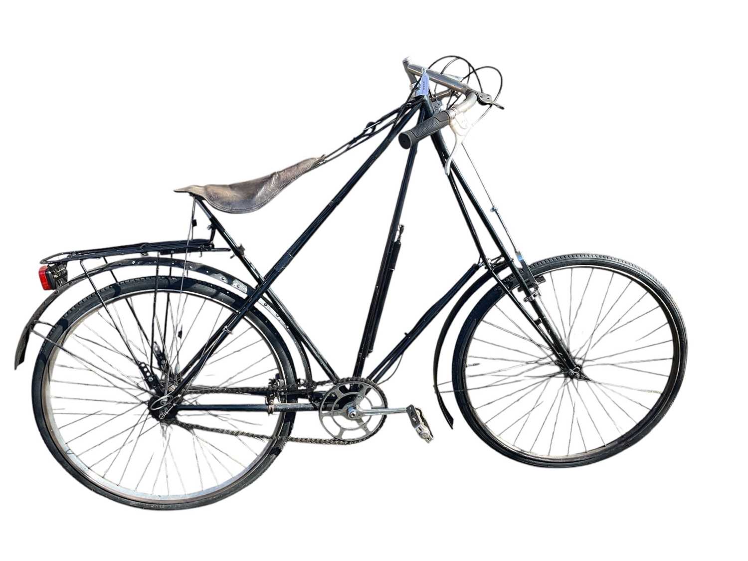 Lot 2688 - 'The Dursley Pedersen Cycle Co, Dursley England' bicycle in black painted finish with brown leather Kempek saddle.