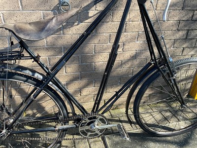 Lot 2688 - 'The Dursley Pedersen Cycle Co, Dursley England' bicycle in black painted finish with brown leather Kempek saddle.