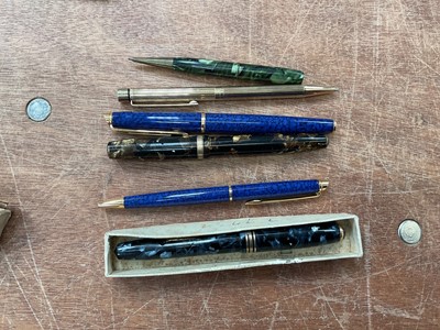 Lot 2745 - Good group of pens, including a DuPont ballpoint pen, fountain pens by Waterman, Swan, Conway Stewart, Sheaffer, Parker and Cross, together with a De La Rue pencil