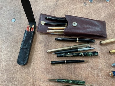 Lot 2745 - Good group of pens, including a DuPont ballpoint pen, fountain pens by Waterman, Swan, Conway Stewart, Sheaffer, Parker and Cross, together with a De La Rue pencil