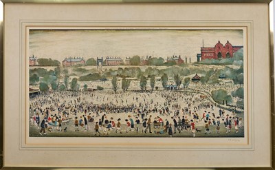 Lot 1432 - *Laurence Stephen Lowry (1887-1976) signed print - 'Peel Park', signed in pencil lower right with Fine Art Trade Guild blindstamp